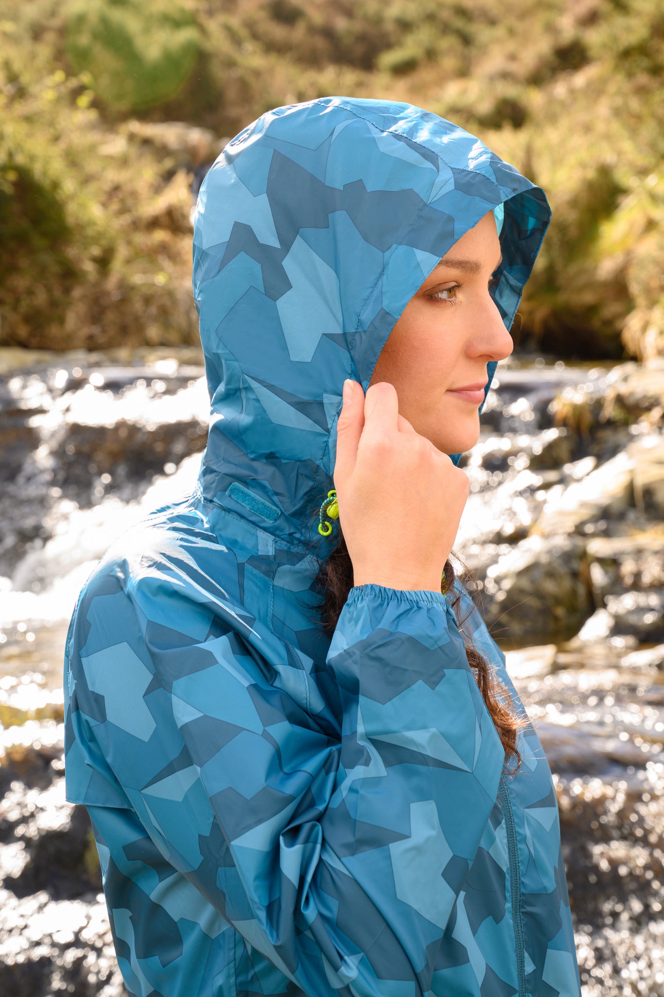 Origin Packable Waterproof Jacket - Teal Camo Tonal Zip
