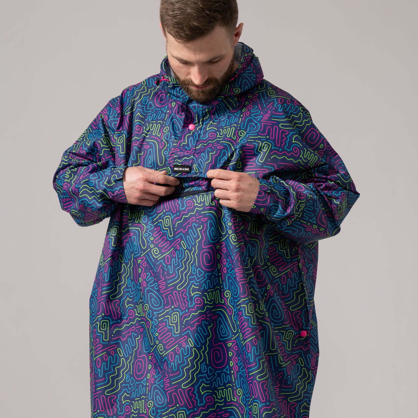 Poncho Packable Waterproof Cape - Neon Jazz
