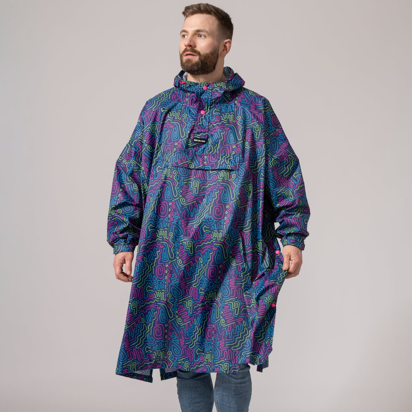 Poncho Packable Waterproof Cape - Neon Jazz