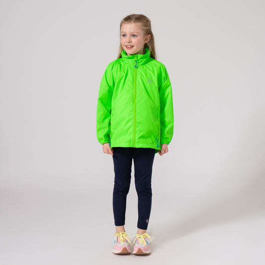Origin Mini Packable Waterproof Kids Jacket - Neon Green Tonal Zip