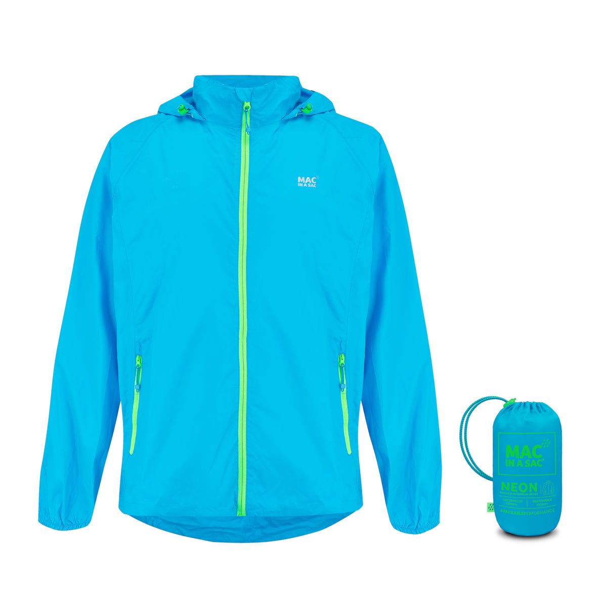Origin Packable Waterproof Jacket - Neon Blue Contrast Zip
