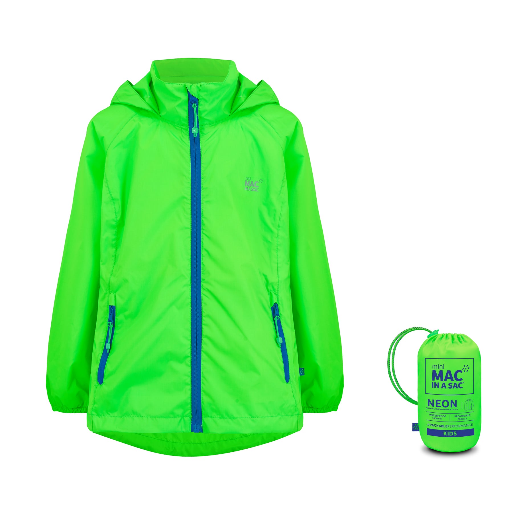 Origin Mini Packable Waterproof Kids Jacket - Neon Green