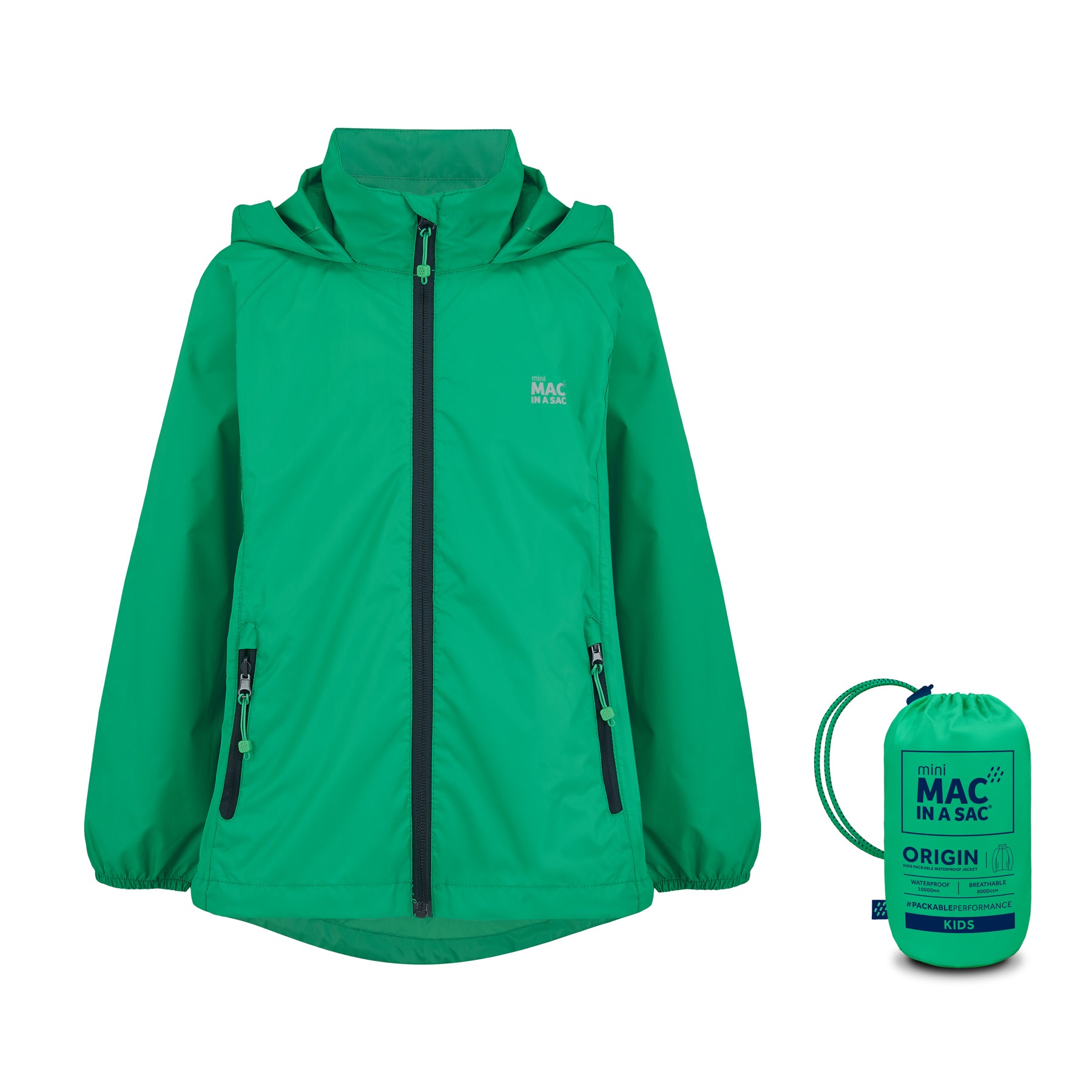 Origin Mini Packable Waterproof Kids Jacket - Pea Green