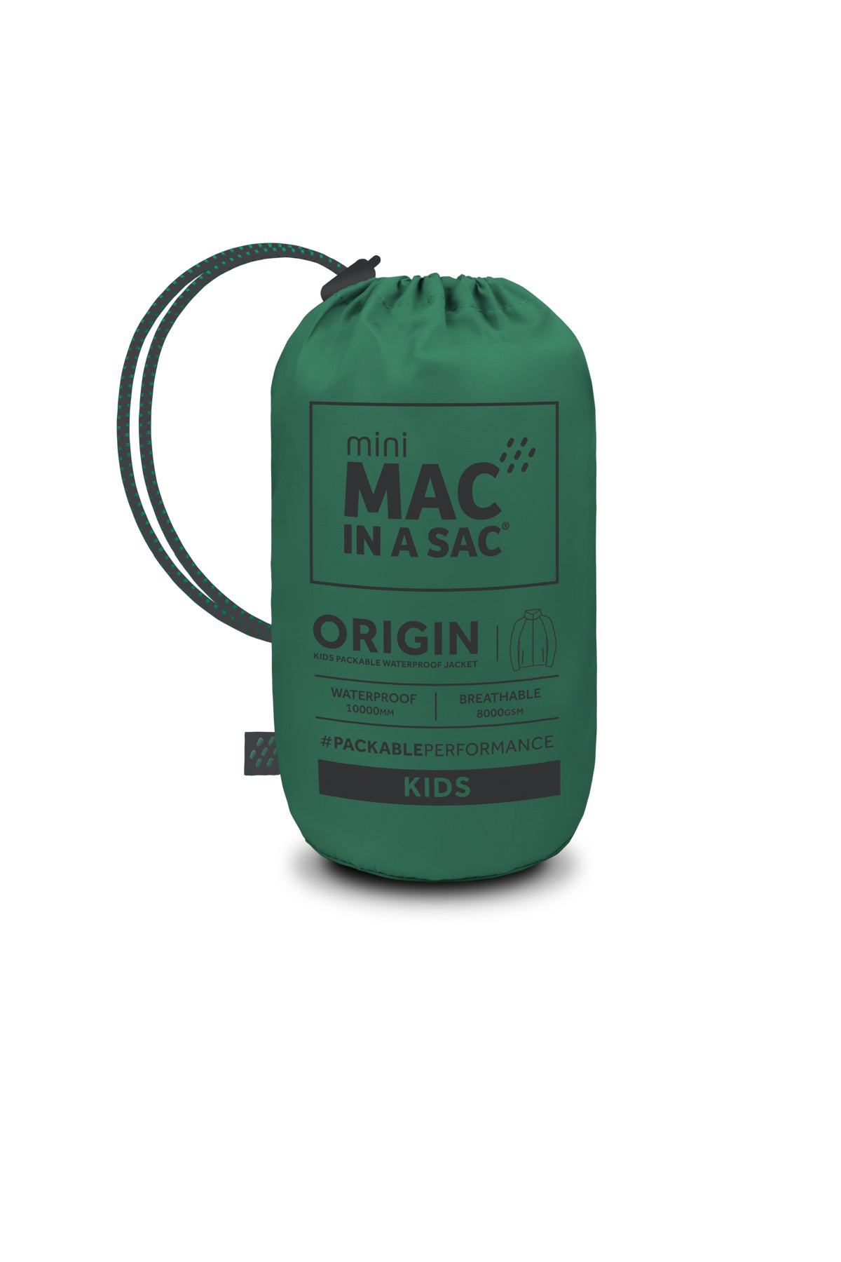 Origin Mini Packable Waterproof Kids Jacket - Bottle Green