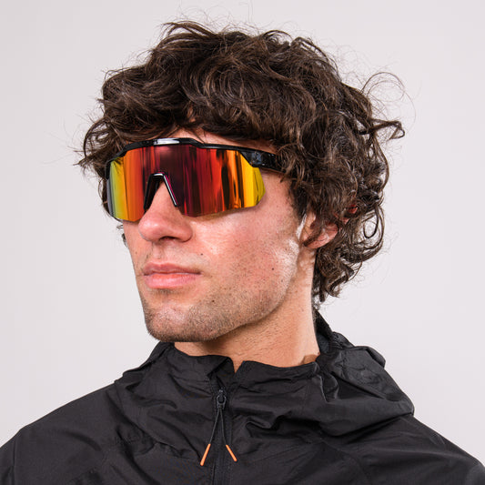 Apex Sunglasses -  Shiny Black/Orange Chrome Lens