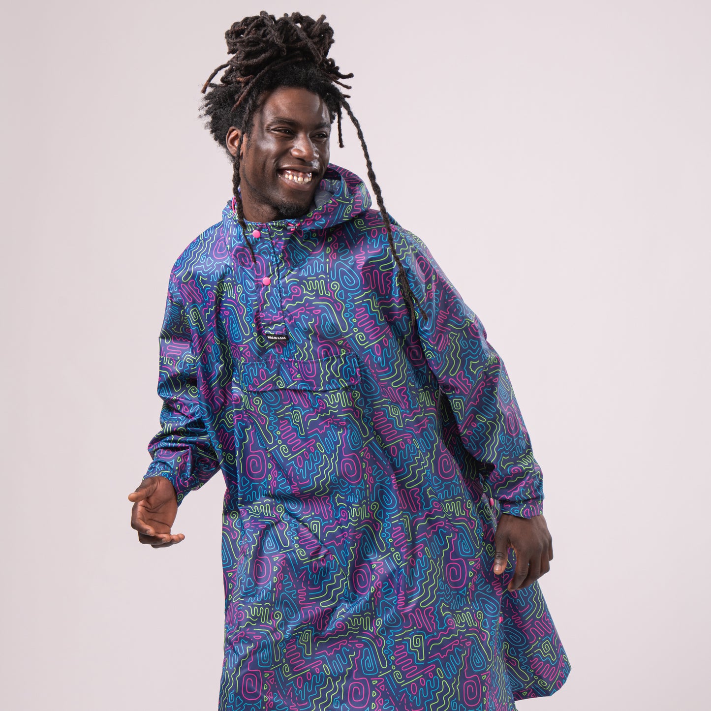 Poncho  Packable Waterproof Cape - Neon Jazz