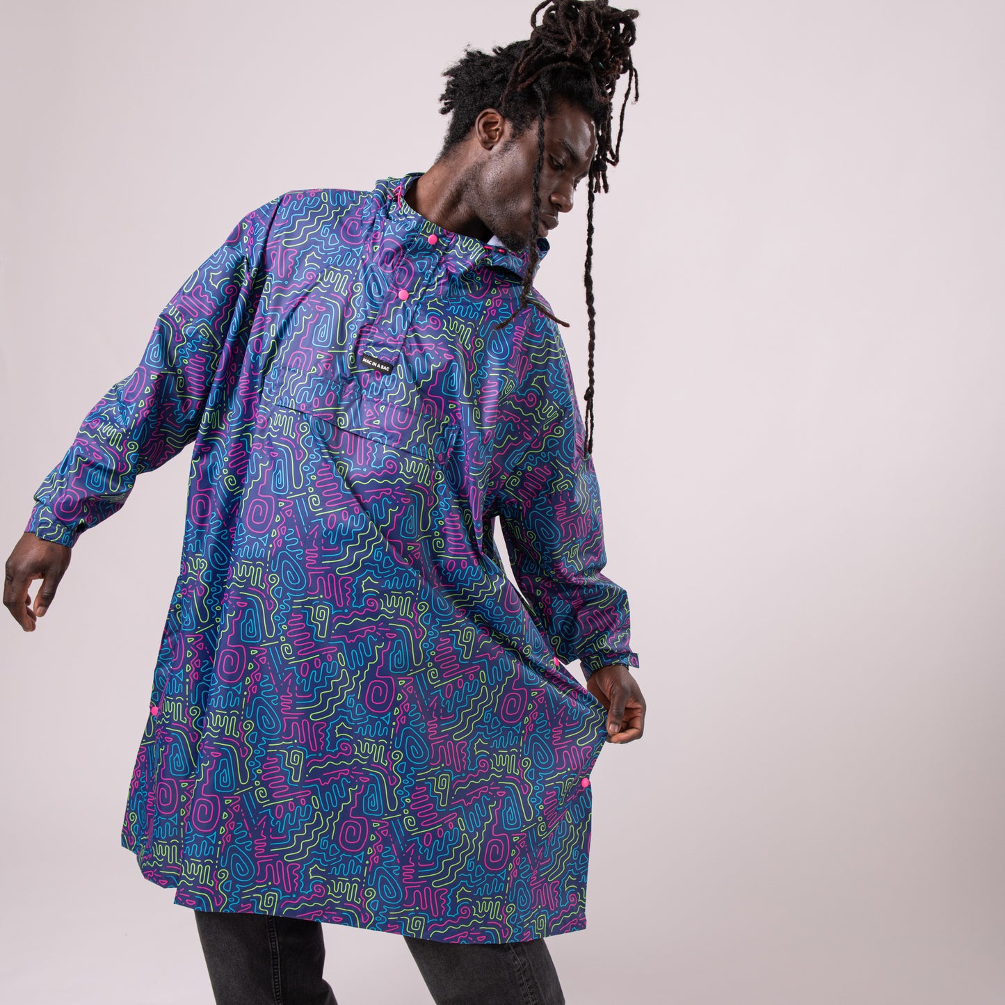 Poncho  Packable Waterproof Cape - Neon Jazz