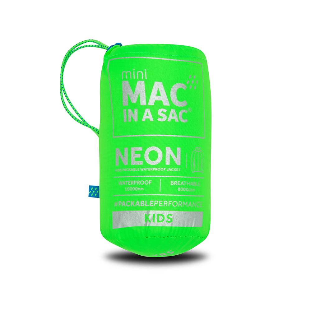 Origin Mini Packable Waterproof Kids Jacket - Neon Green Tonal Zip