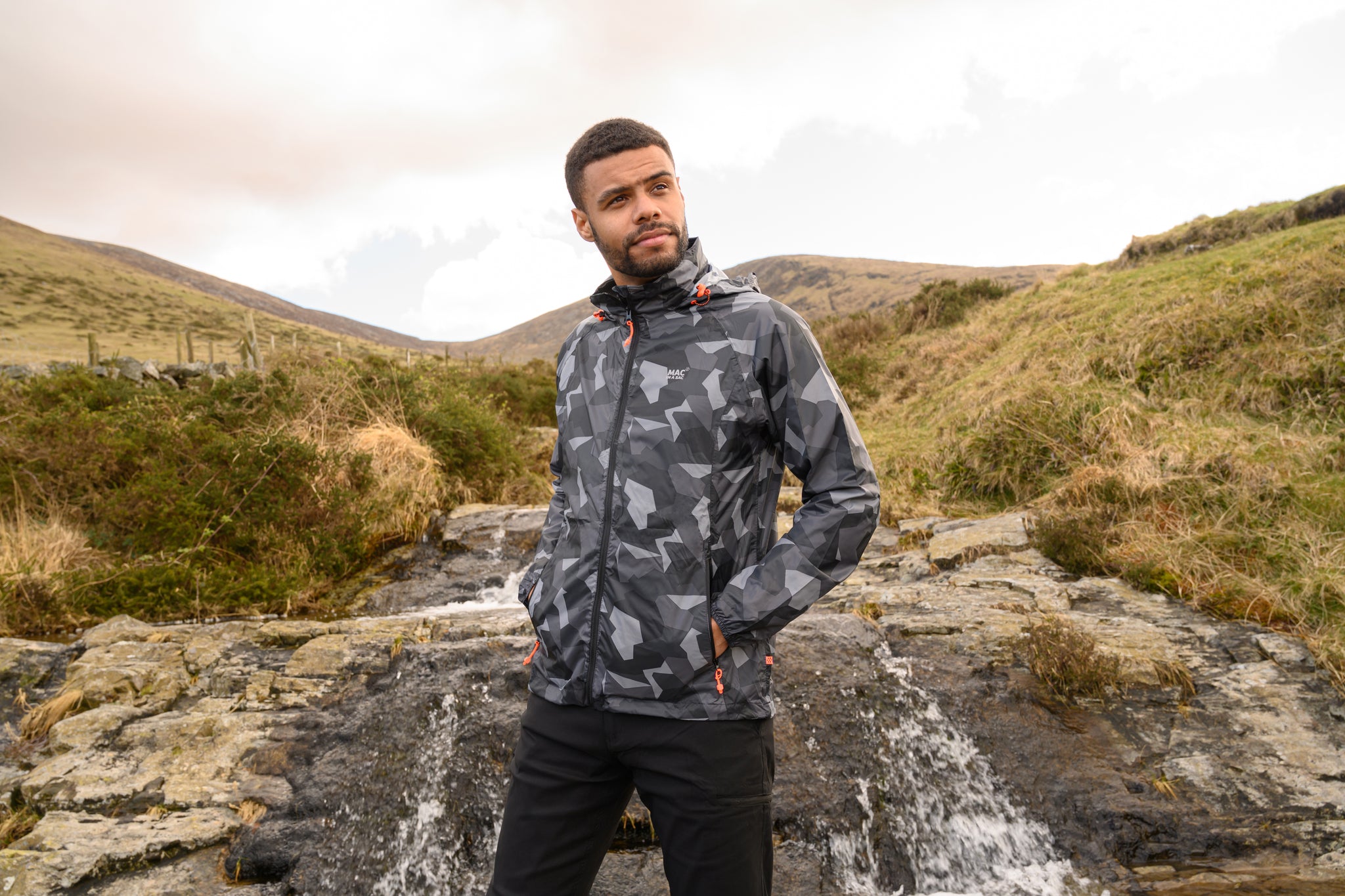 Origin Packable Waterproof Jacket - Black Camo