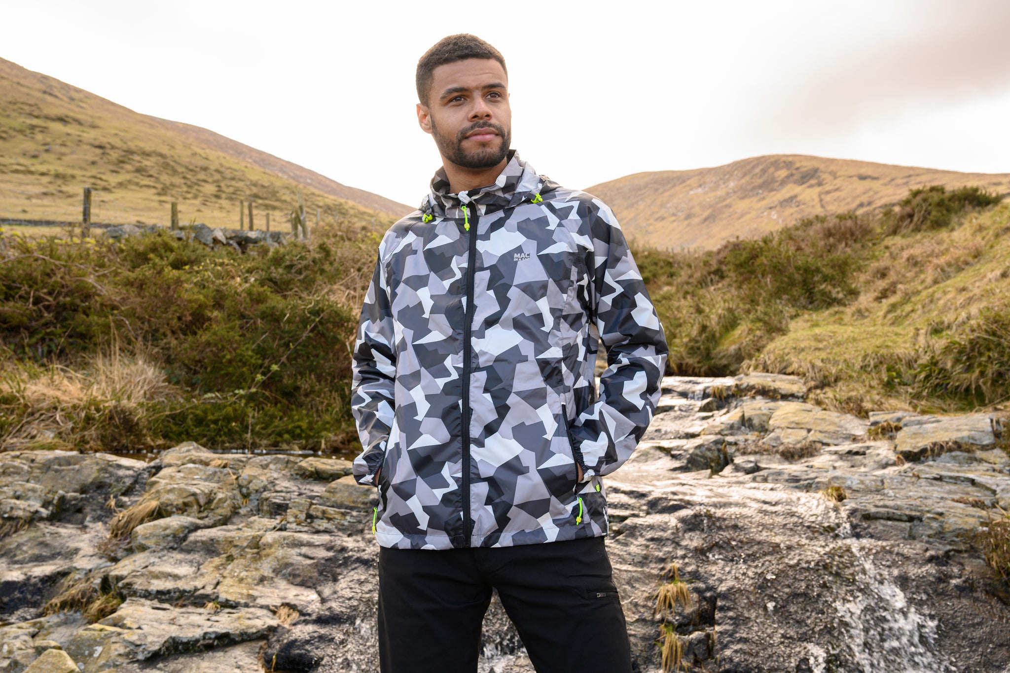 Origin Packable Waterproof Jacket - White Camo Tonal Zip