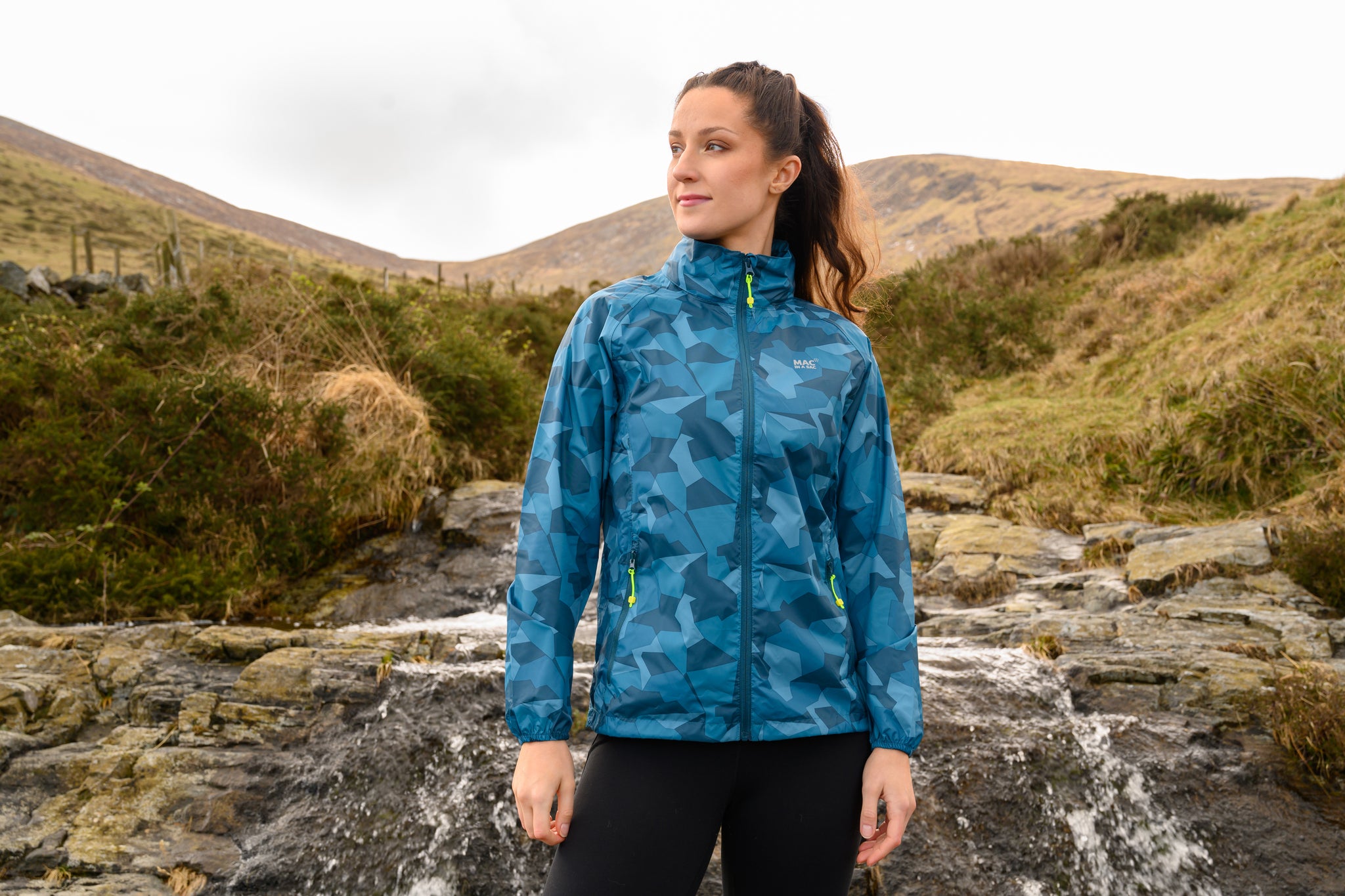 Origin Packable Waterproof Jacket - Teal Camo Tonal Zip