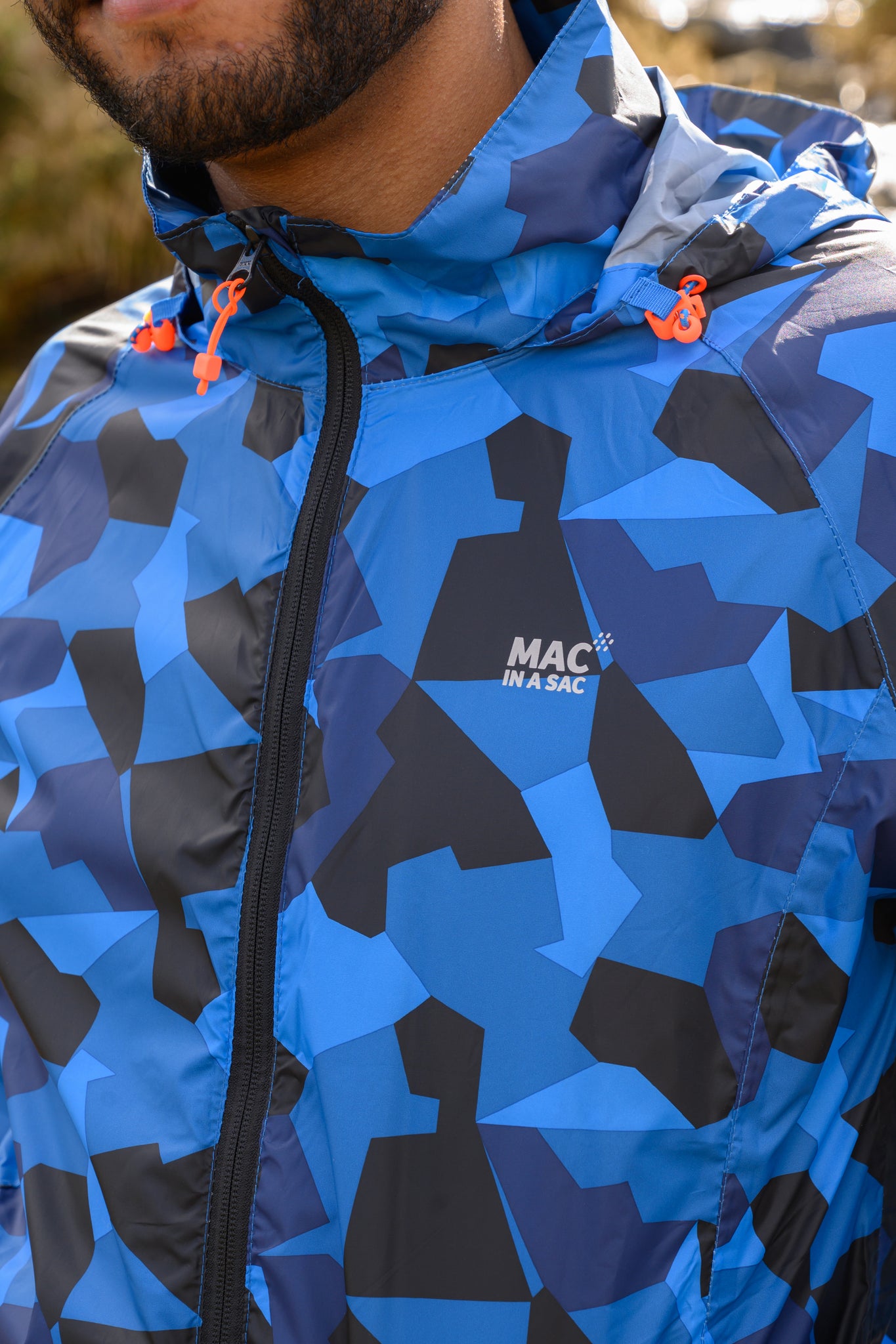 Origin Packable Waterproof Jacket -  Blue Camo Tonal Zip