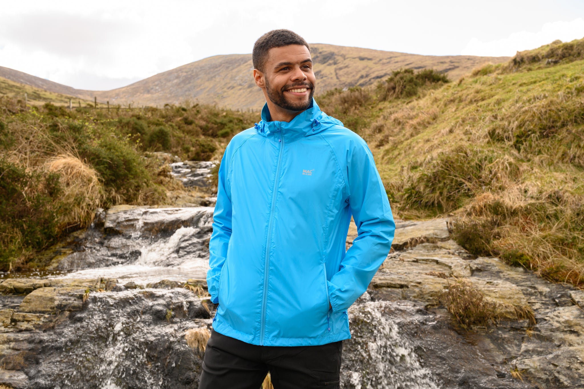 Origin Packable Waterproof Jacket - Neon Blue Tonal Zip