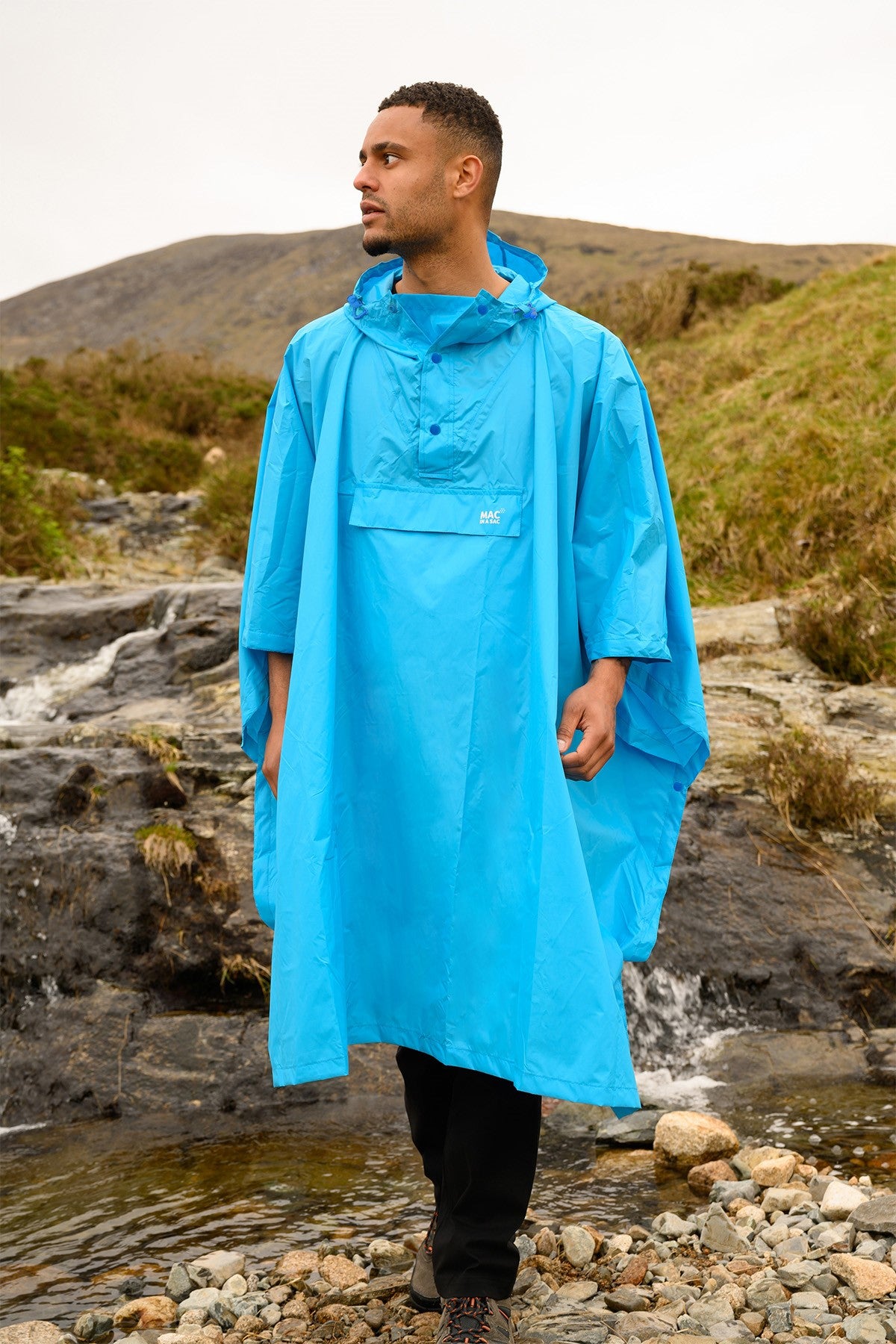 Poncho Packable Waterproof Cape - Neon Blue