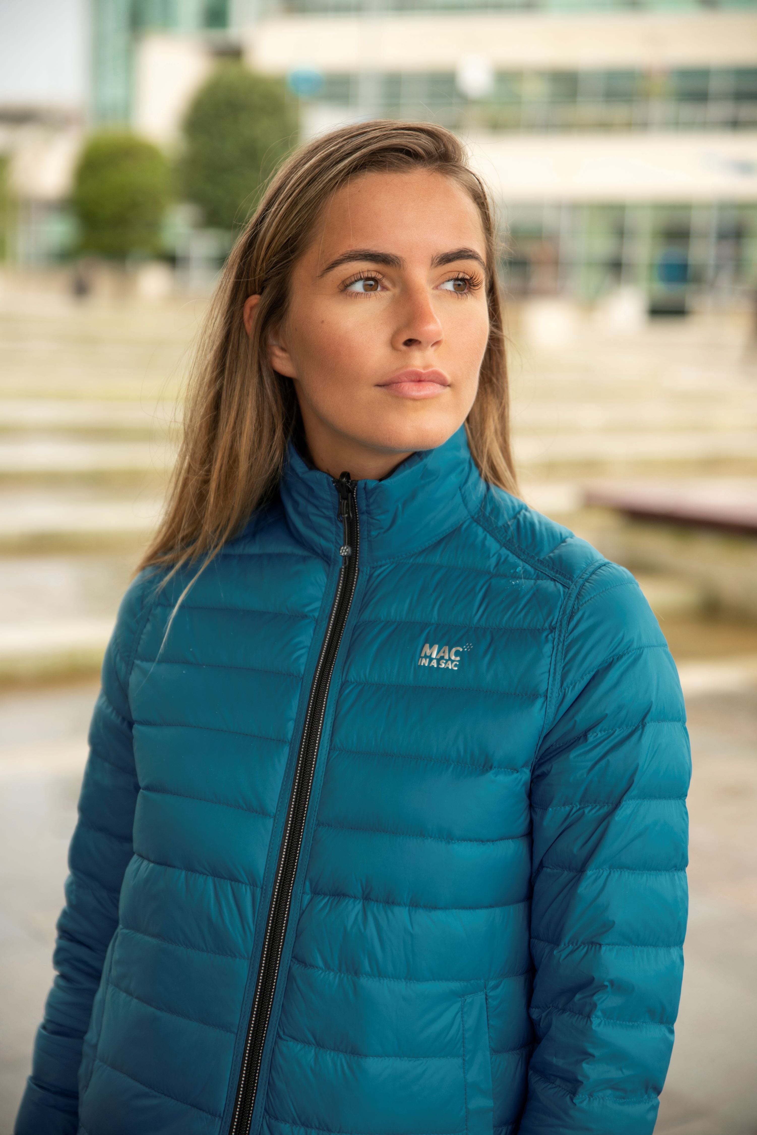 Polar Women's Packable Down Jacket - Jet Black Teal | Mac in a Sac