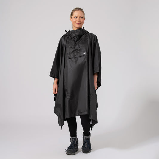 Poncho Packable Waterproof Cape - Black