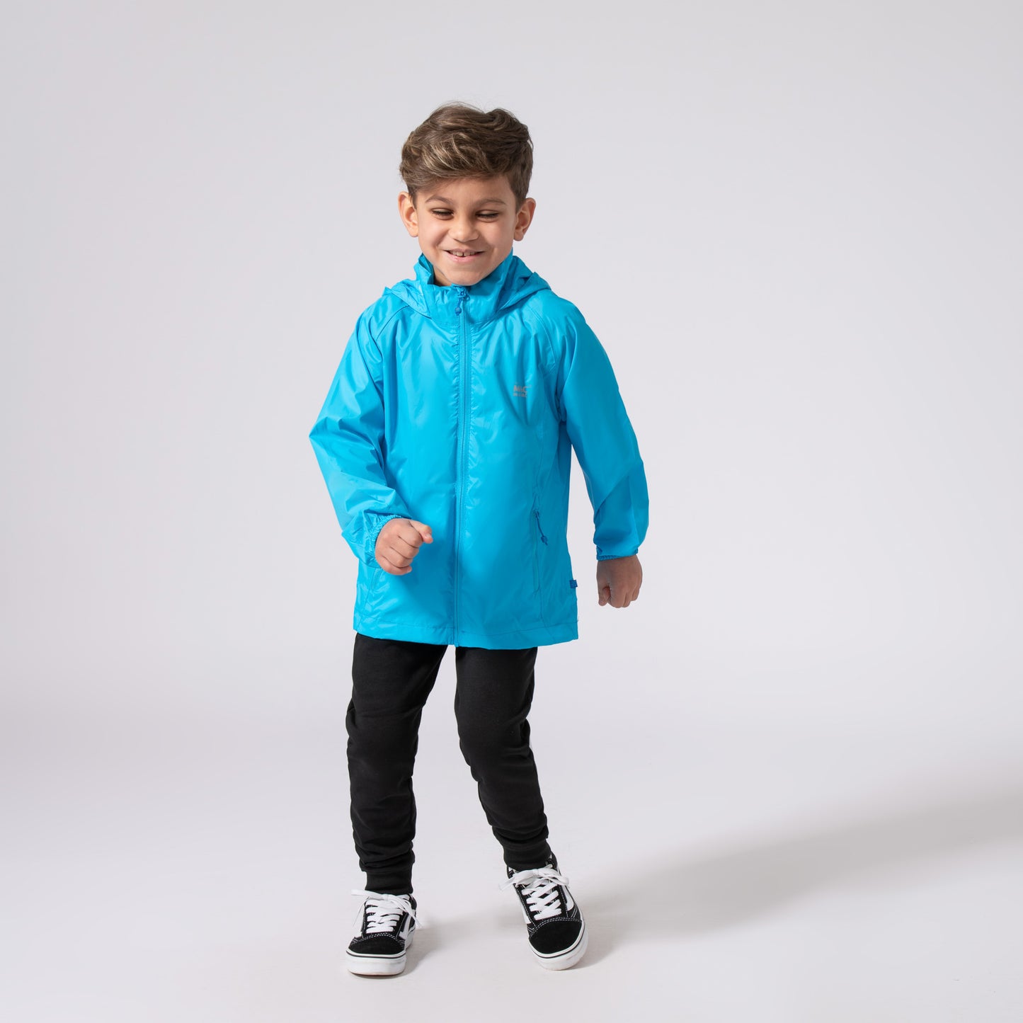 Origin Mini Packable Waterproof Kids Jacket - Neon Blue Tonal Zip