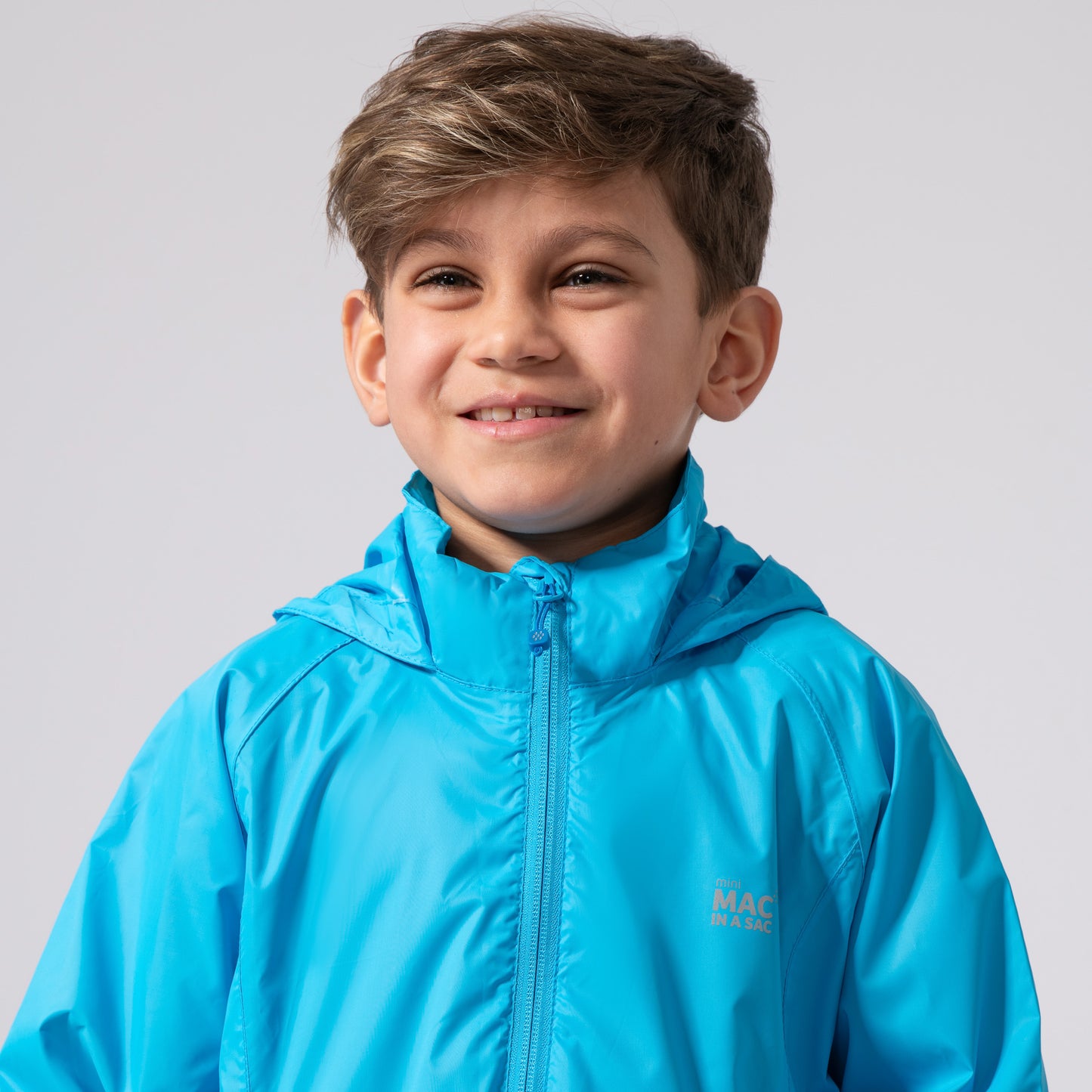 Origin Mini Packable Waterproof Kids Jacket - Neon Blue Tonal Zip