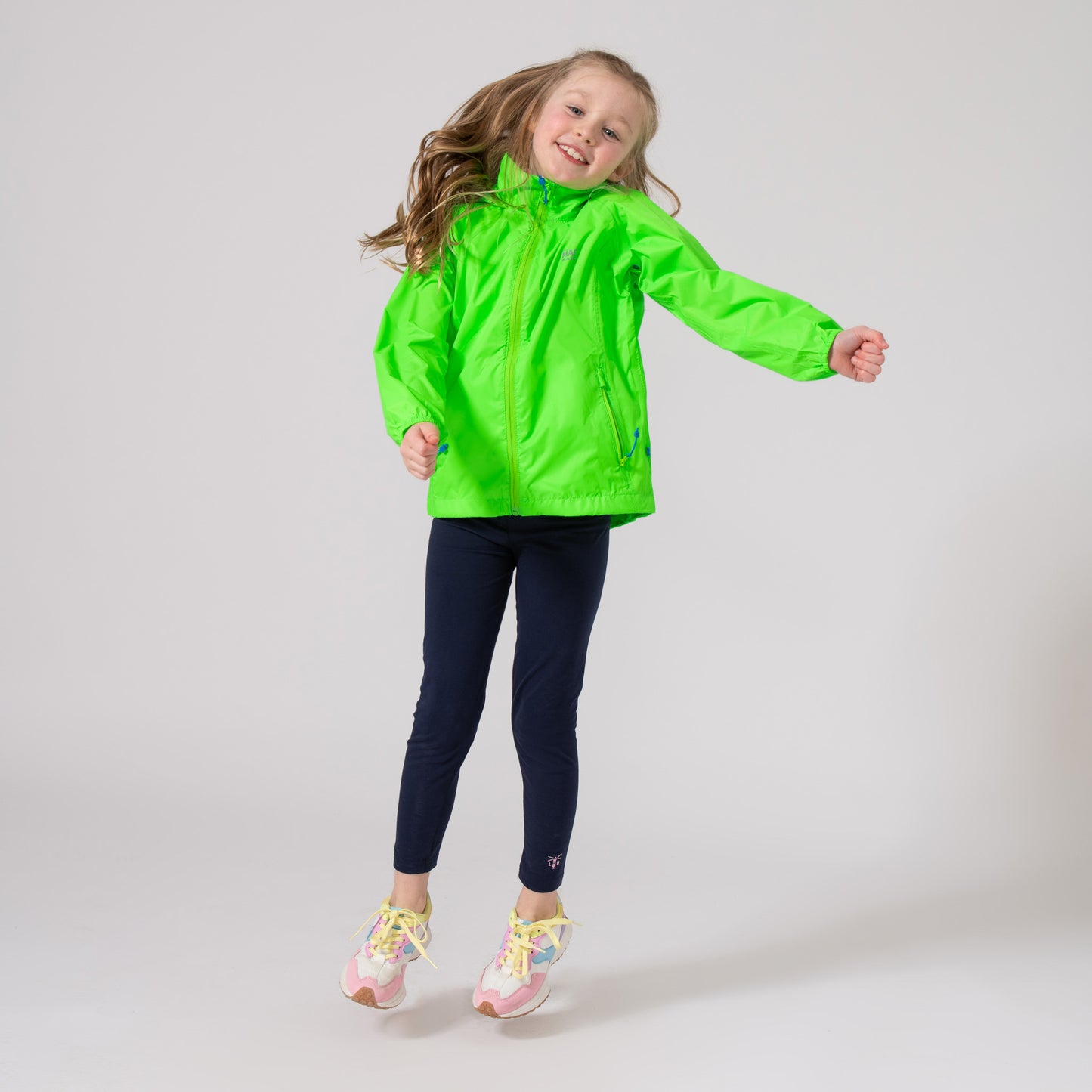 Origin Mini Packable Waterproof Kids Jacket - Neon Green Tonal Zip