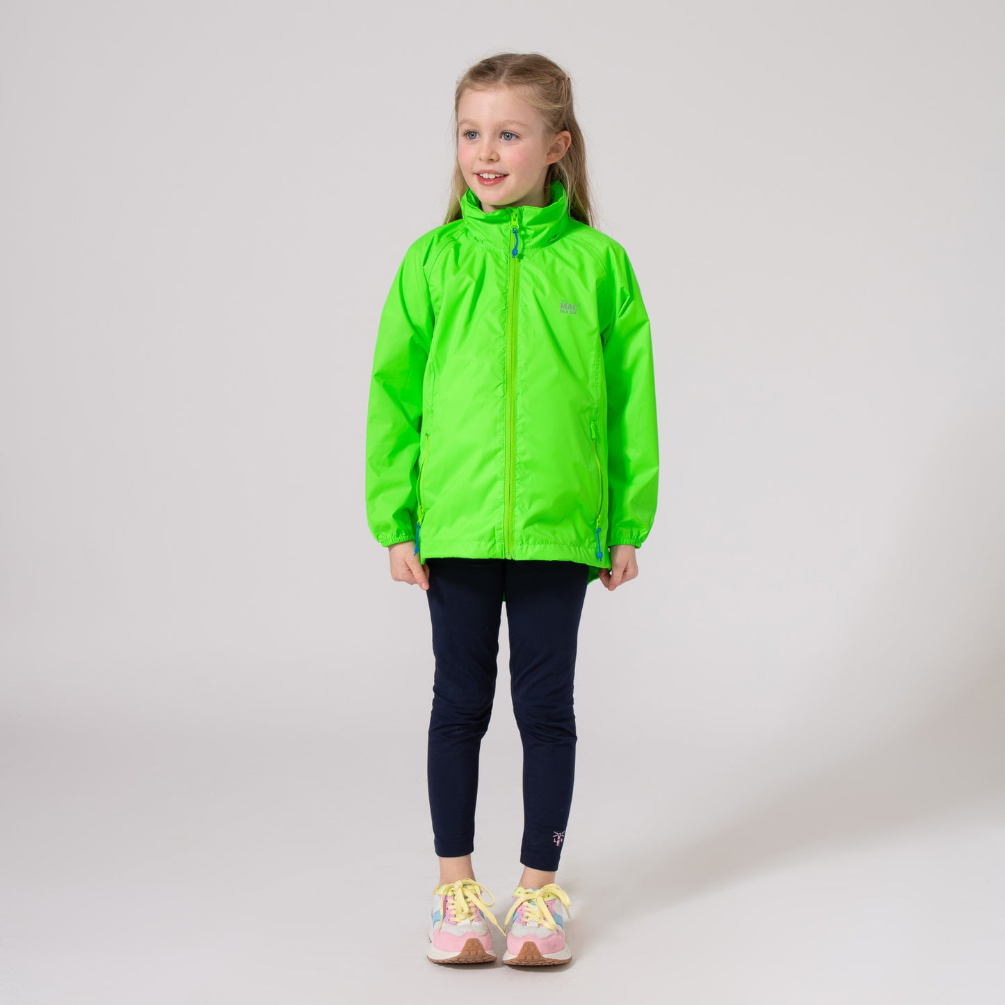 Origin Mini Packable Waterproof Kids Jacket - Neon Green Tonal Zip