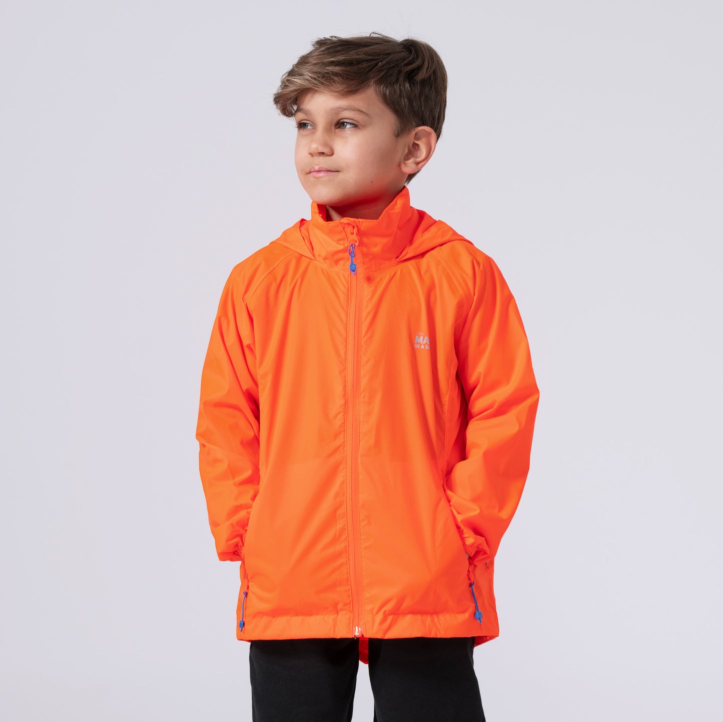 Origin Mini Packable Waterproof Kids Jacket - Neon Orange Tonal Zip