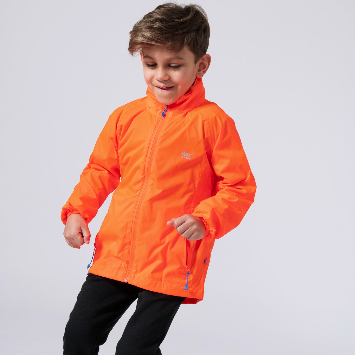Origin Mini Packable Waterproof Kids Jacket - Neon Orange Tonal Zip