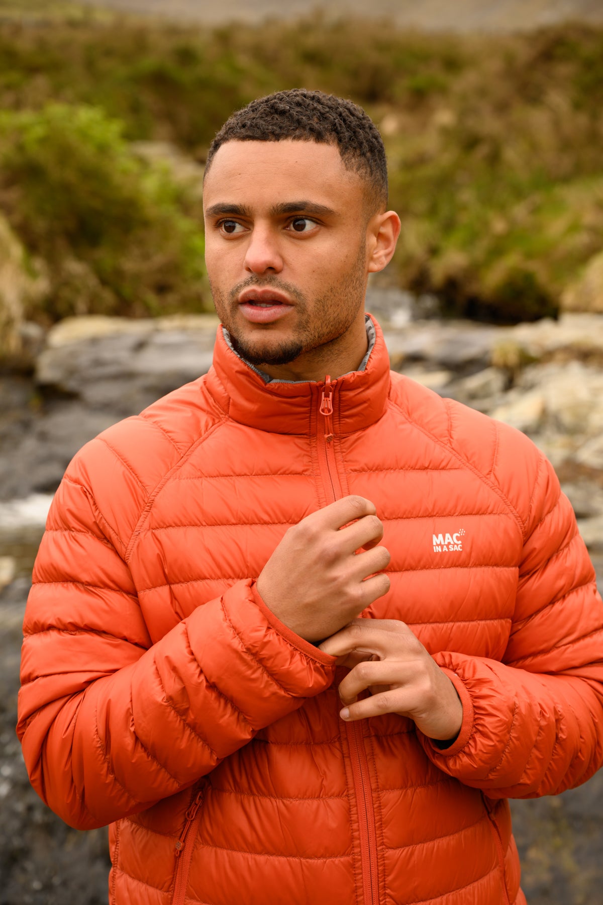 Polar - Packable Men's Down Jacket - Burnt Orange Grey