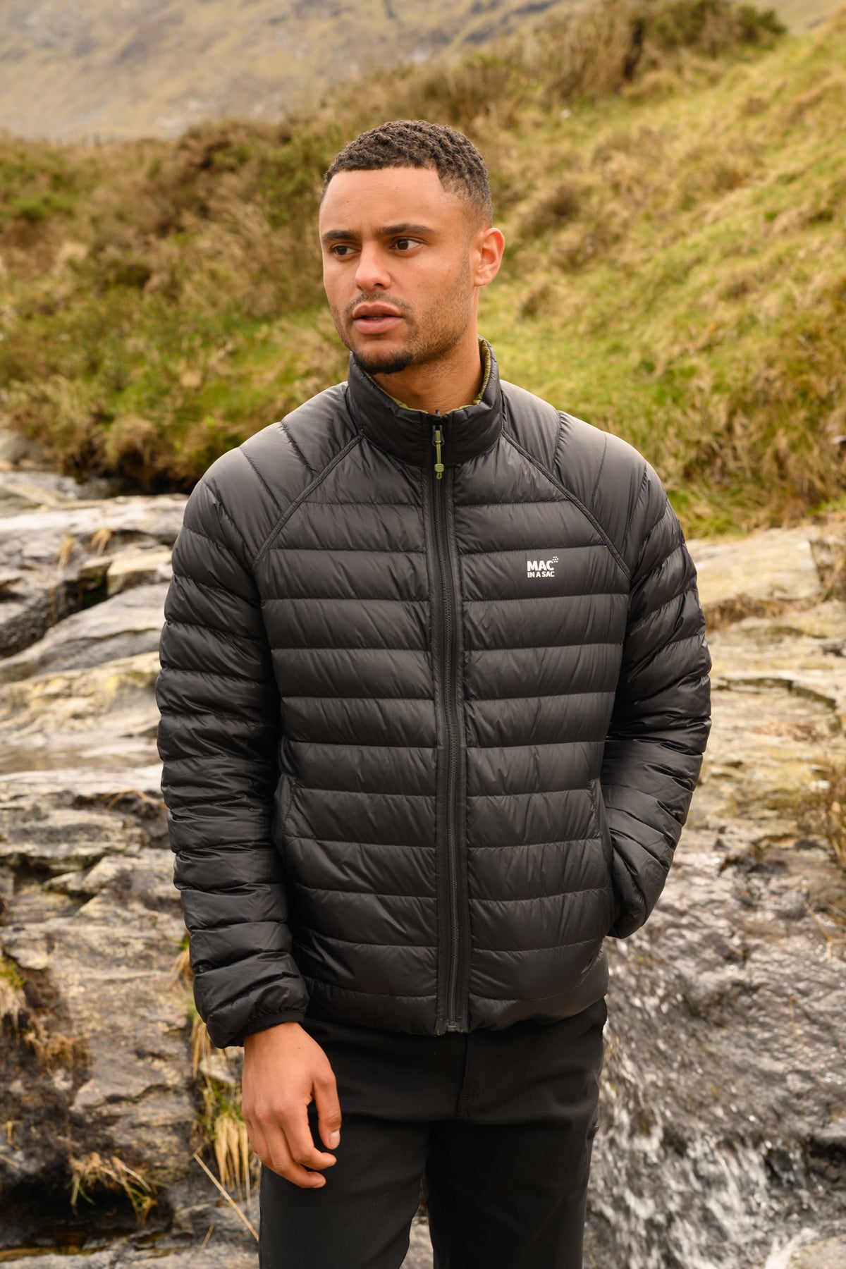 Polar - Packable Men's Down Jacket - Khaki Black
