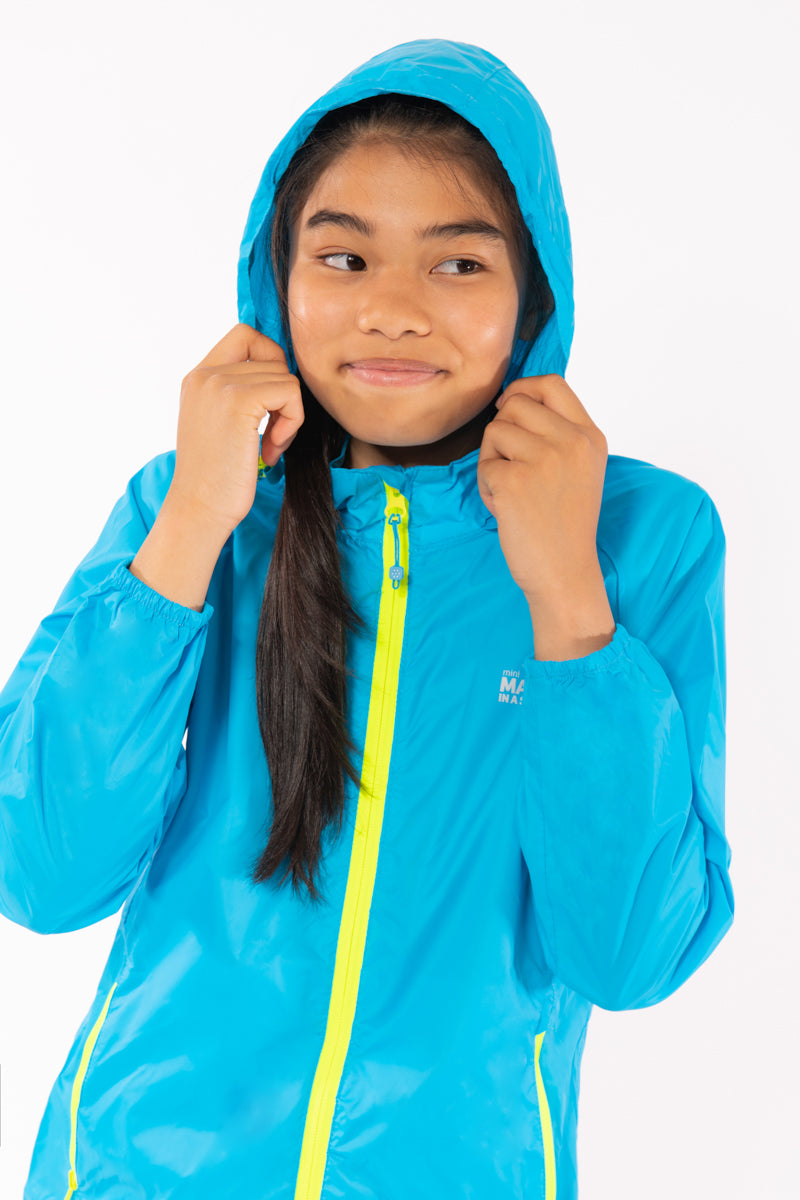 Origin Mini Packable Waterproof Kids Jacket - Neon Blue