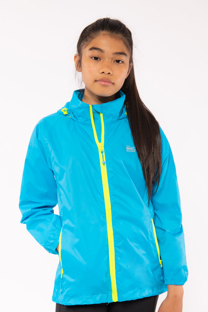 Origin Mini Packable Waterproof Kids Jacket - Neon Blue