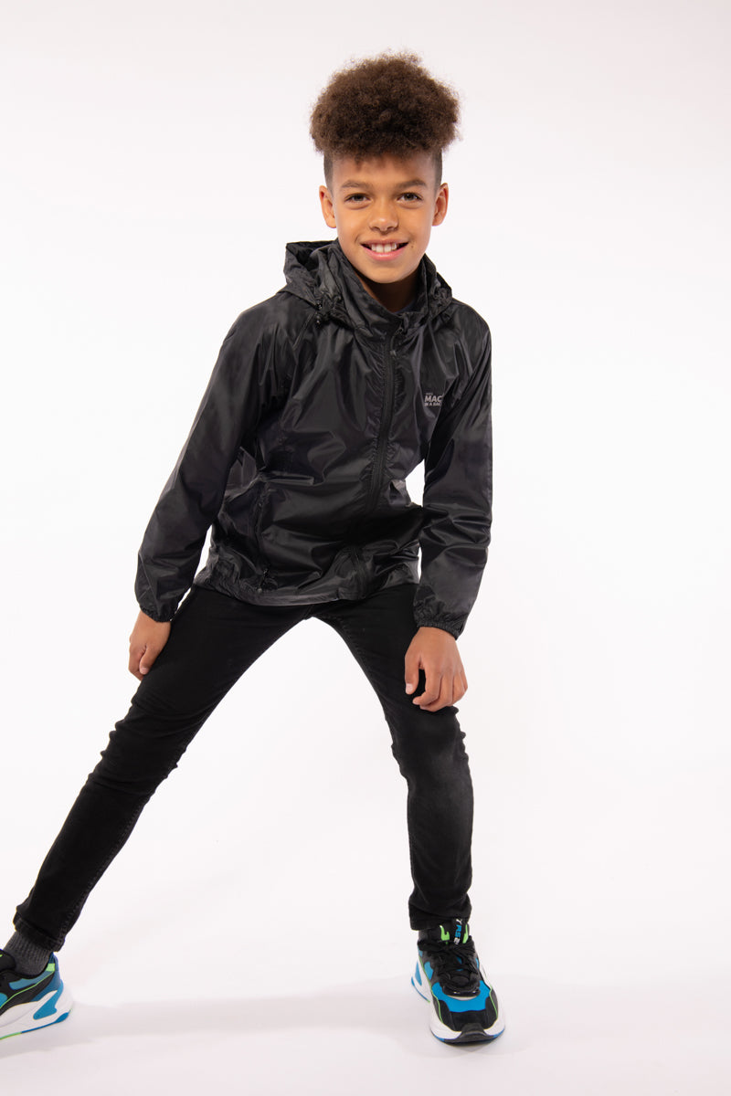 Origin Mini Packable Waterproof Kids Jacket - Black