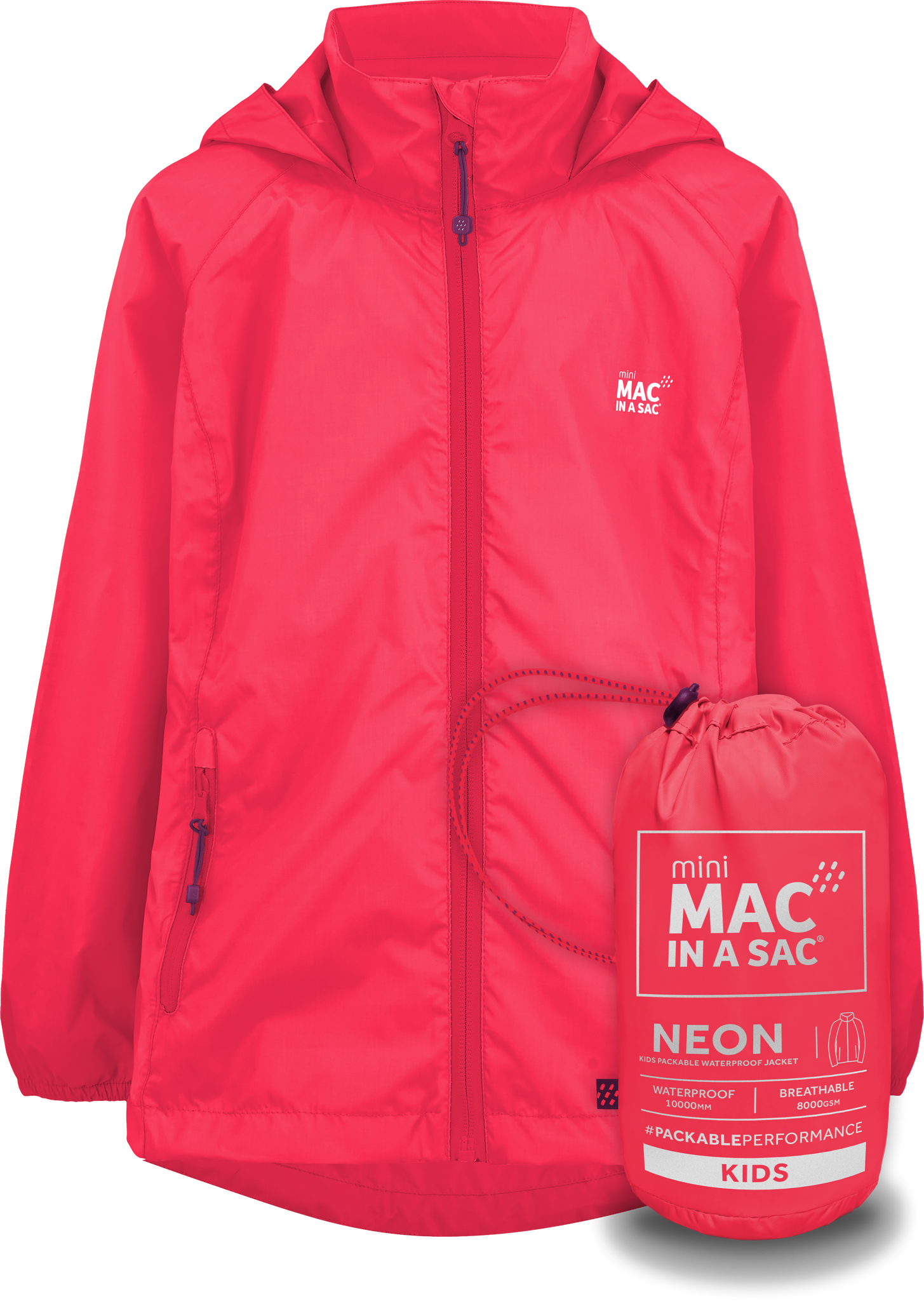 Origin Mini Packable Waterproof Kids Jacket - Neon Watermelon