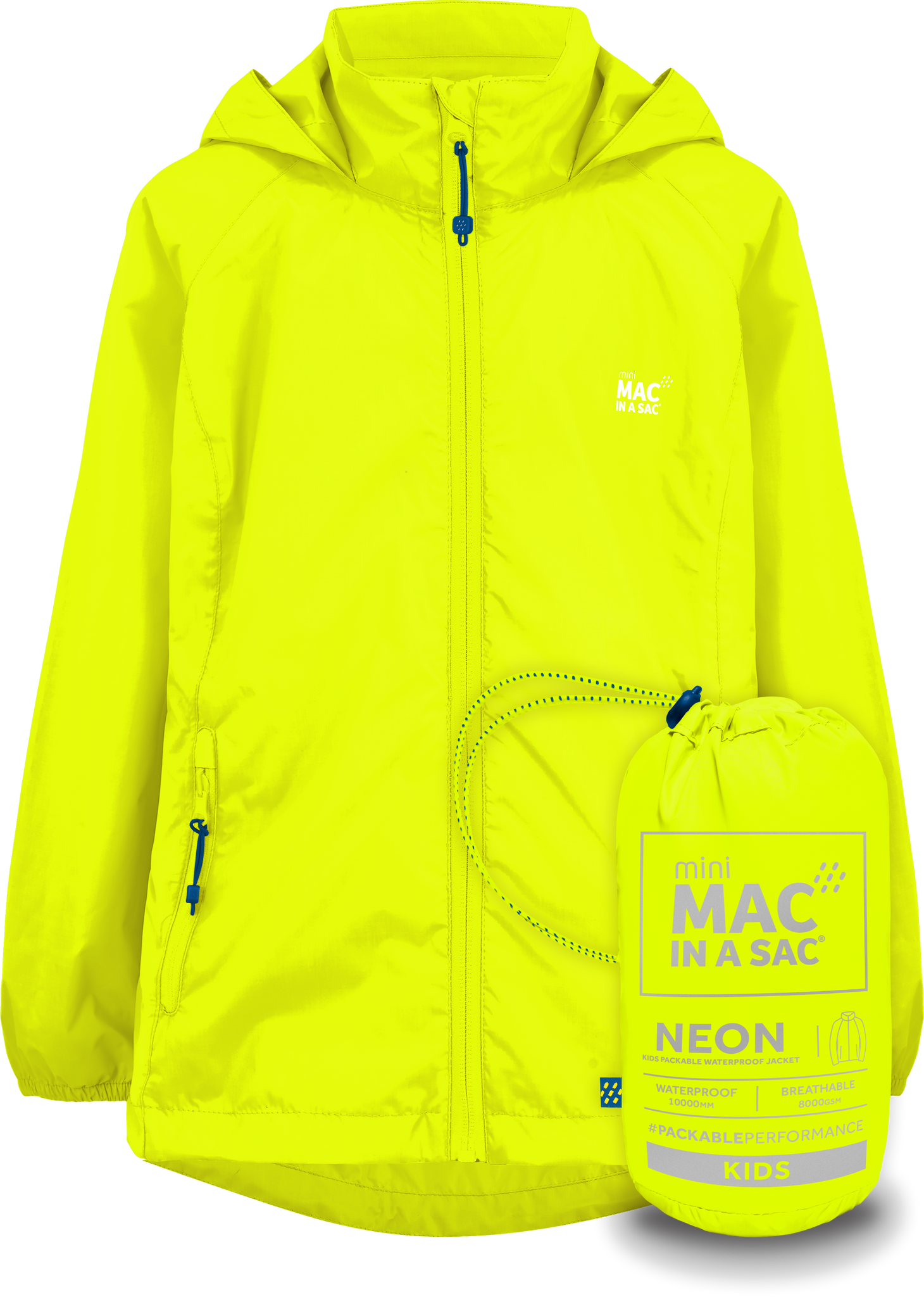 Origin Mini Packable Waterproof Kids Jacket - Neon Yellow