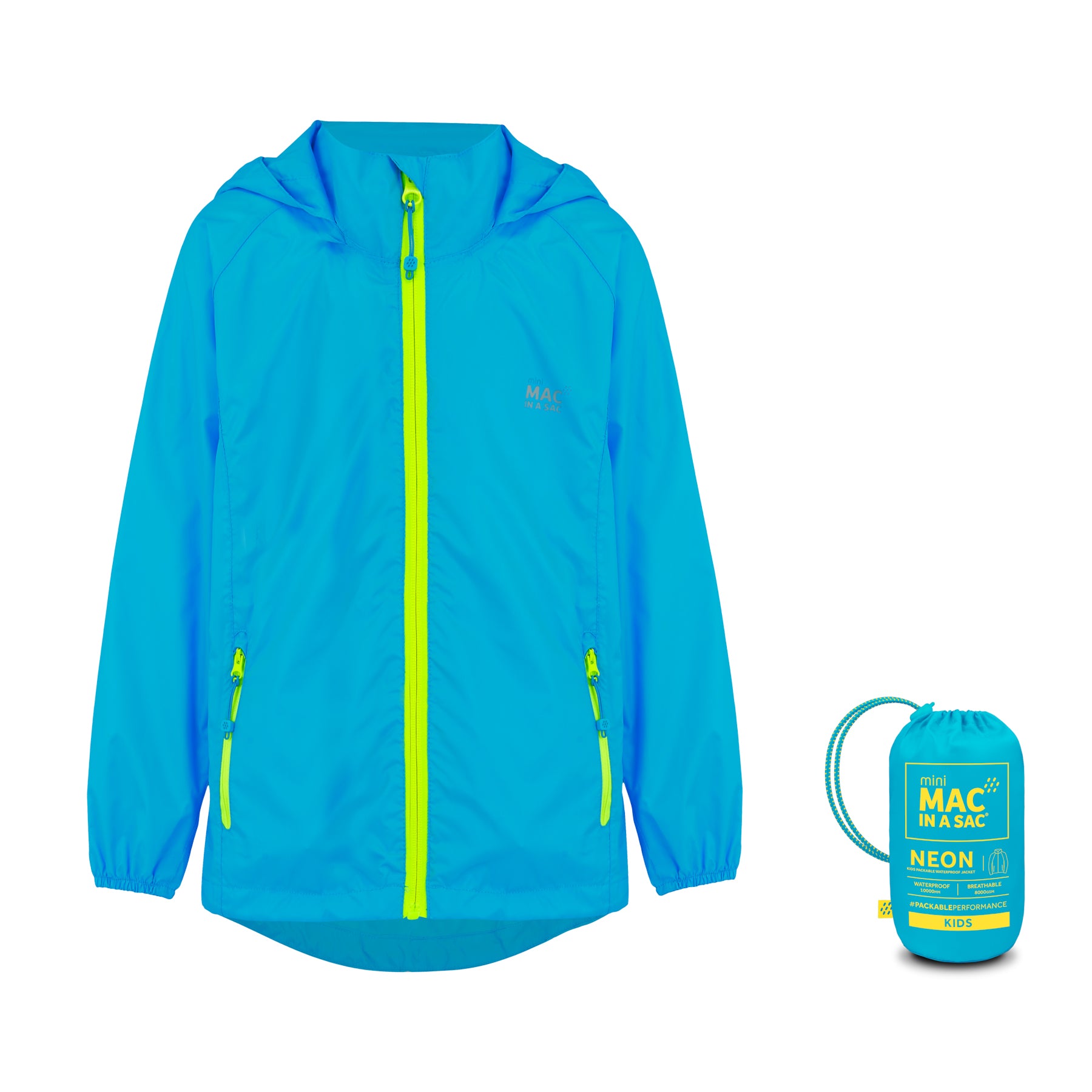 Origin Mini Packable Waterproof Kids Jacket - Neon Blue